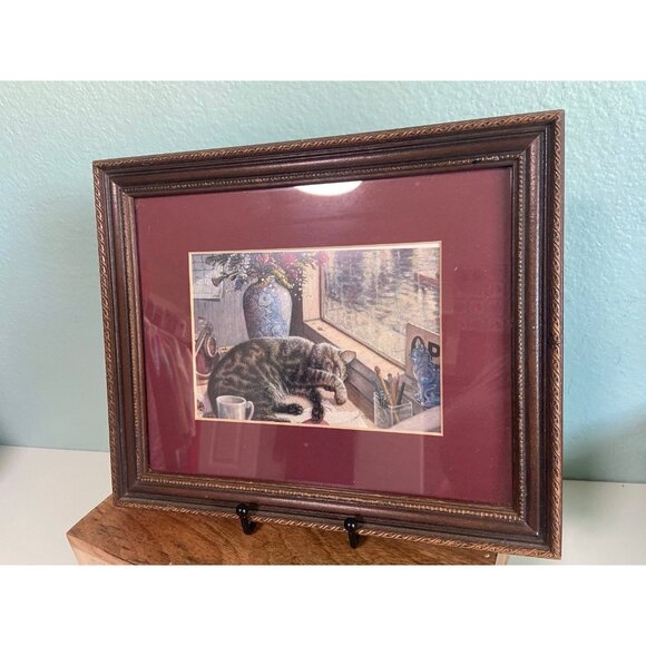 Framed Sleeping Cat with‎ Mat Art Print - Picture 1 of 5